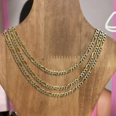 Cadena con chapa oro diamantada Fígaro largo 18", ancho 5mm. Plata Italiana