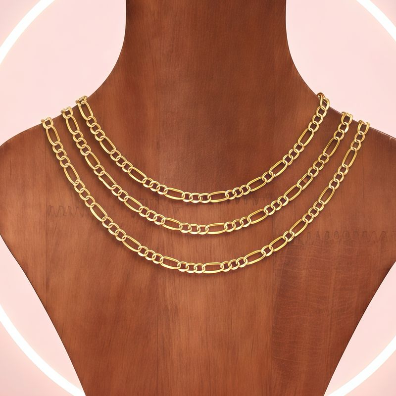 Cadena con chapa oro diamantada Fígaro largo 18", ancho 5mm. Plata Italiana