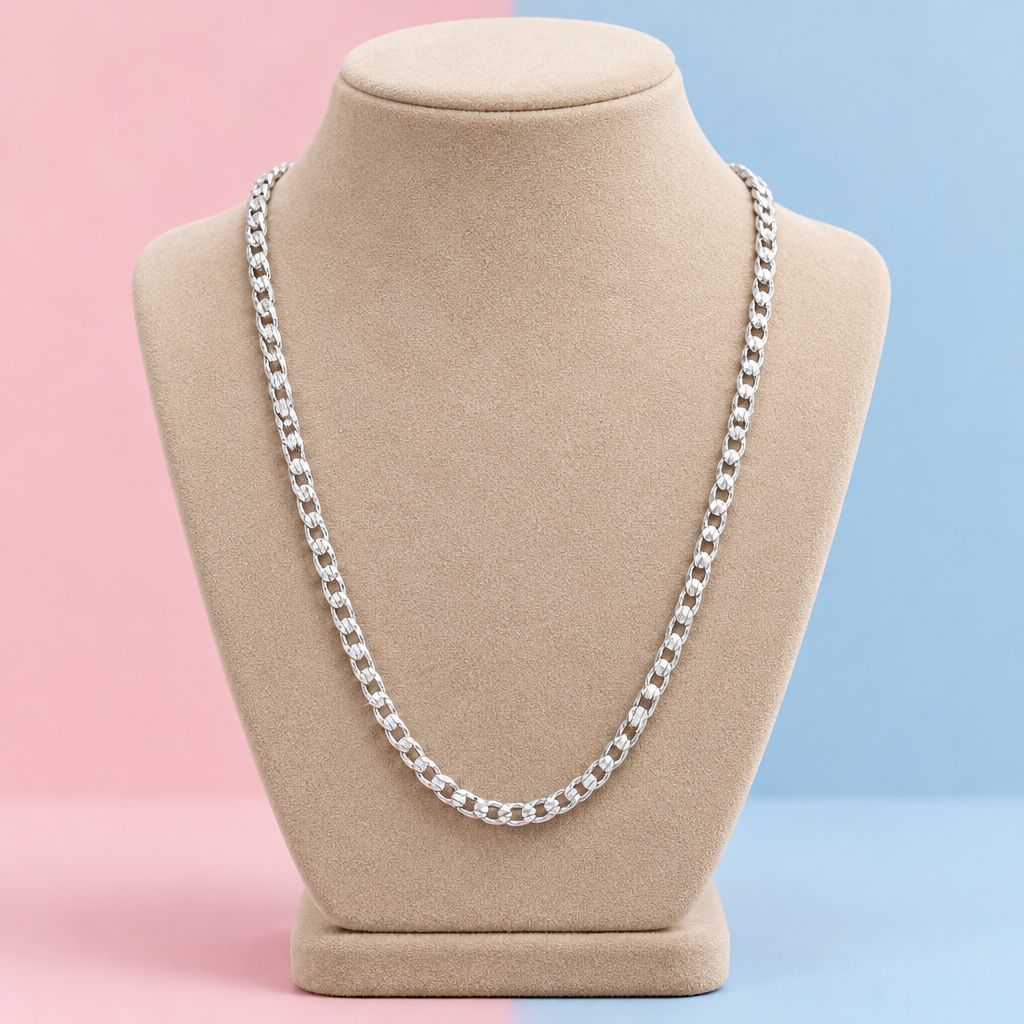 Cadena Cubana Damantada 3mm, 24" Plata 925 italiana