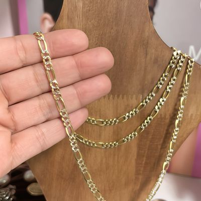 Cadena con chapa oro diamantada Fígaro largo 18", ancho 6mm. Plata 925 Italiana