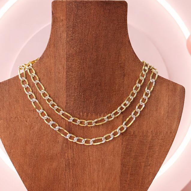 Cadena con chapa oro diamantada Fígaro largo 22", ancho 5.mm. Plata 925 Italiana