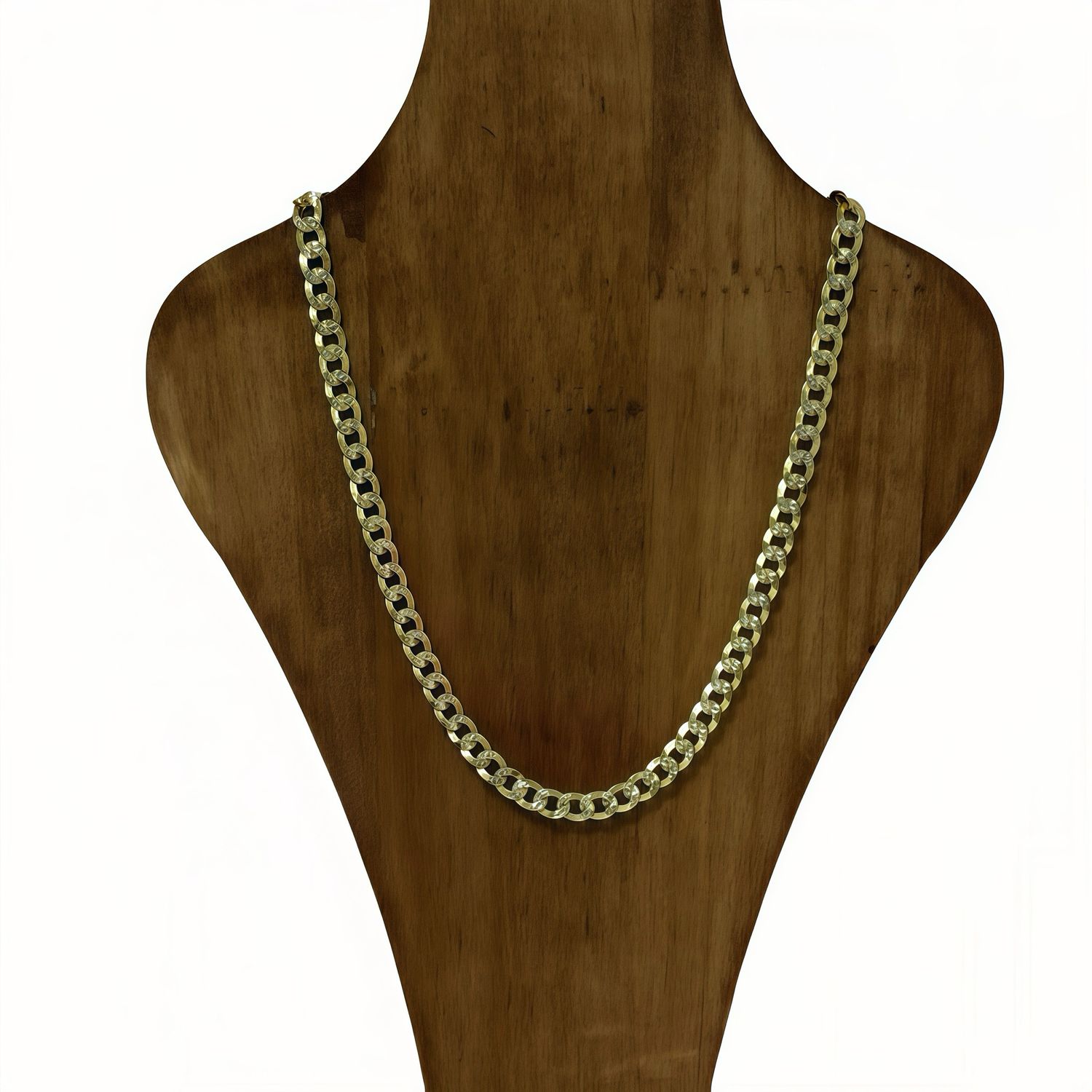 Cadena con chapa oro diamantada cubana largo 20", ancho 6mm. En plata 925 Italiana.