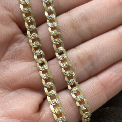 Cadena con chapa oro diamantada cubana largo 20", ancho 6mm. En plata 925 Italiana.