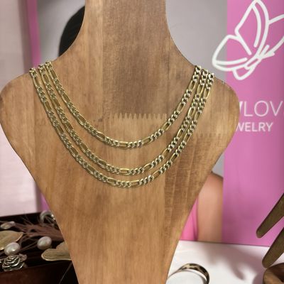 Cadena con chapa oro diamantada Fígaro largo 20", ancho 6mm. Plata 925 Italiana