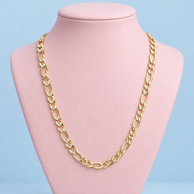 Cadena con chapa oro diamantada Fígaro largo 20", ancho 6mm. Plata 925 Italiana