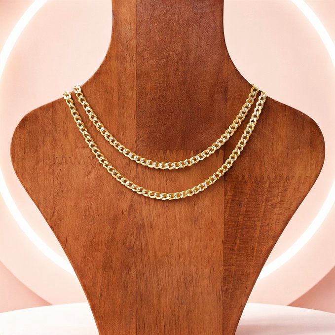 Cadena con chapa oro diamantada cubana largo 18", ancho 4mm. Plata 925 Italiana