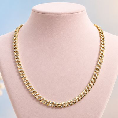 Cadena con chapa oro diamantada cubana largo 18", ancho 4mm. Plata 925 Italiana