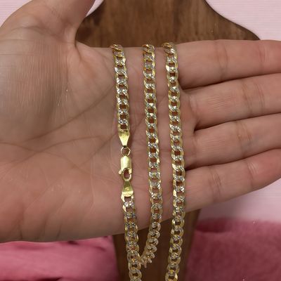 Cadena con chapa oro diamantada cubana largo 22", ancho 6mm.