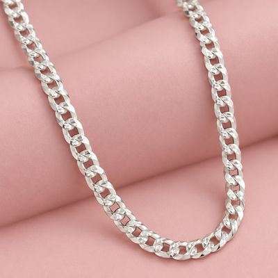 Cadena Cubana Diamantada 4mm, 18" PLATA .925