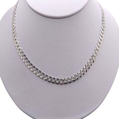 CADENA CUBANA DIAMANTADA ANCHO 6mm LARGO 20" PLATA .925