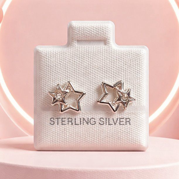 Broquel Doble Estrella, Broche de Bolita PLATA .925 MX