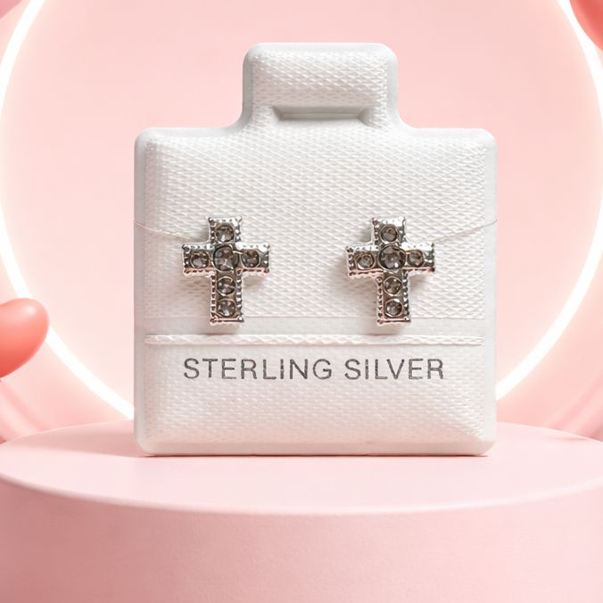 BROQUEL CRUZ CON CZ, BROCHE BOLITA, PLATA .925