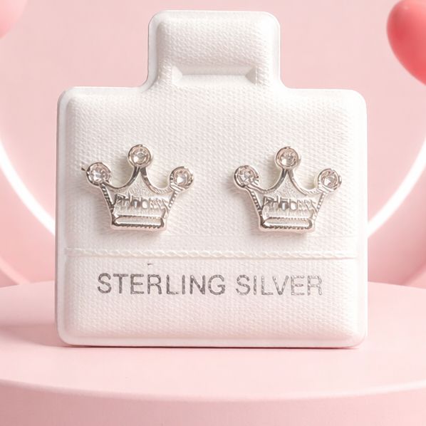 BROQUEL CORONA CON CZ, BROCHE BOLITA, PLATA .925