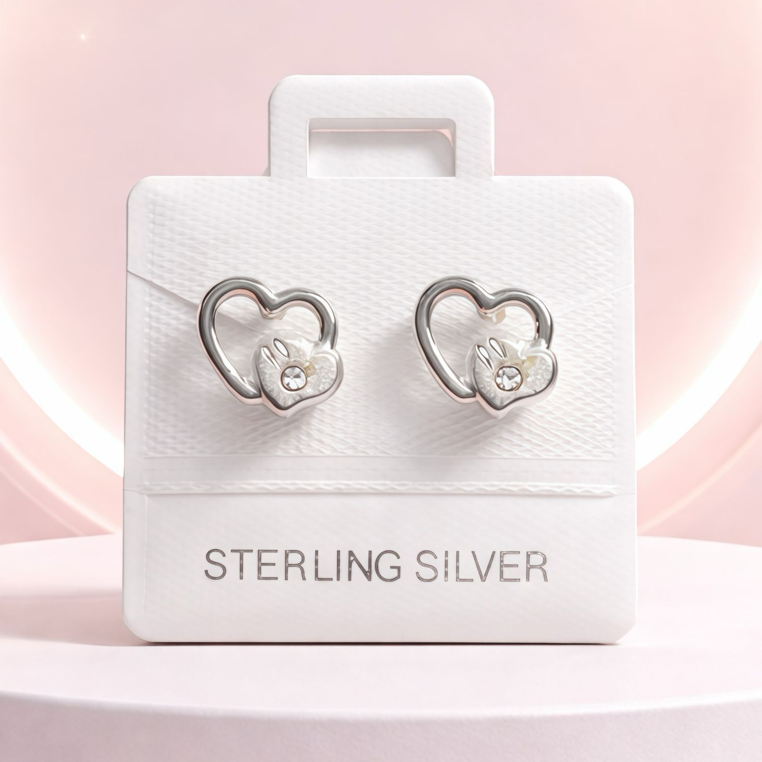 Broquel Doble Corazon Plata 925 MX