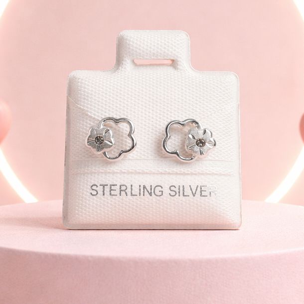 BROQUEL FLOR CON CZ, BROCHE BOLITA, PLATA .925