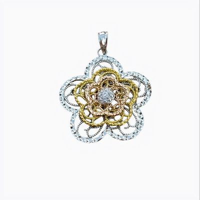Dije tripe Flor filigrana con chapa de oro en 3 colores mide 3cm ideal para cadenas de 2mm plata 925 Italiana