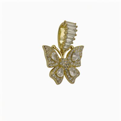 Dije Mariposa Micropabe con chapa de Oro en Plata 925 Italiana, mide 3 cm, ideal para cadenas de 5 mm a 3mm