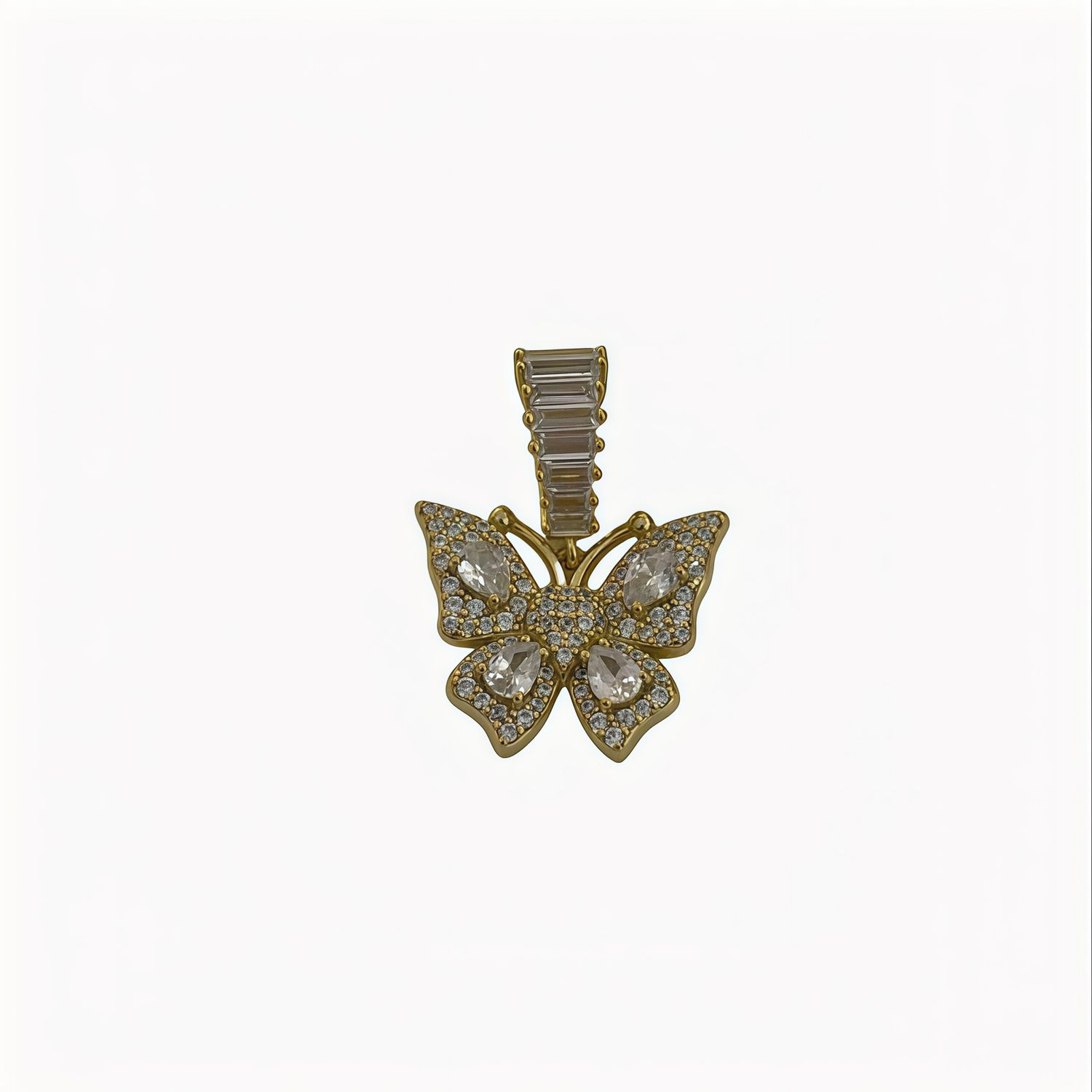 Dije Mariposa Micropabe con chapa de Oro en Plata 925 Italiana, mide 3 cm, ideal para cadenas de 5 mm a 3mm