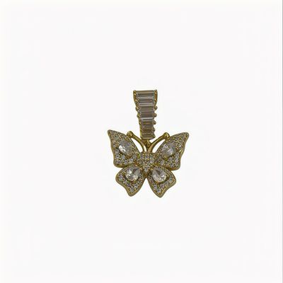 Dije Mariposa Micropabe con chapa de Oro en Plata 925 Italiana, mide 3 cm, ideal para cadenas de 5 mm a 3mm