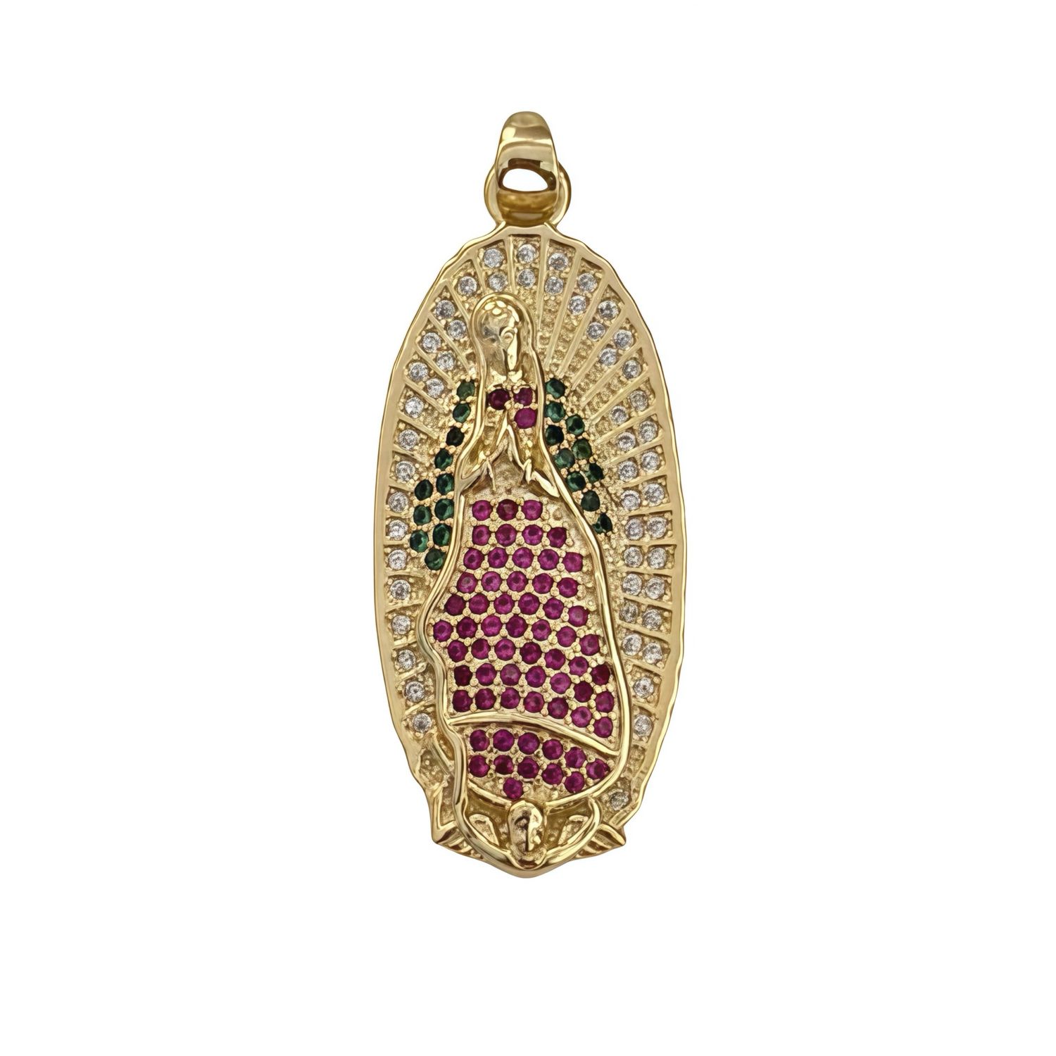 Dije Virgegen de Guadalupe Micropabe con Chapa de oro en Plata 925 Italiana. Mide 4cm ideal para cadenas delgadas de 2 mm o menos