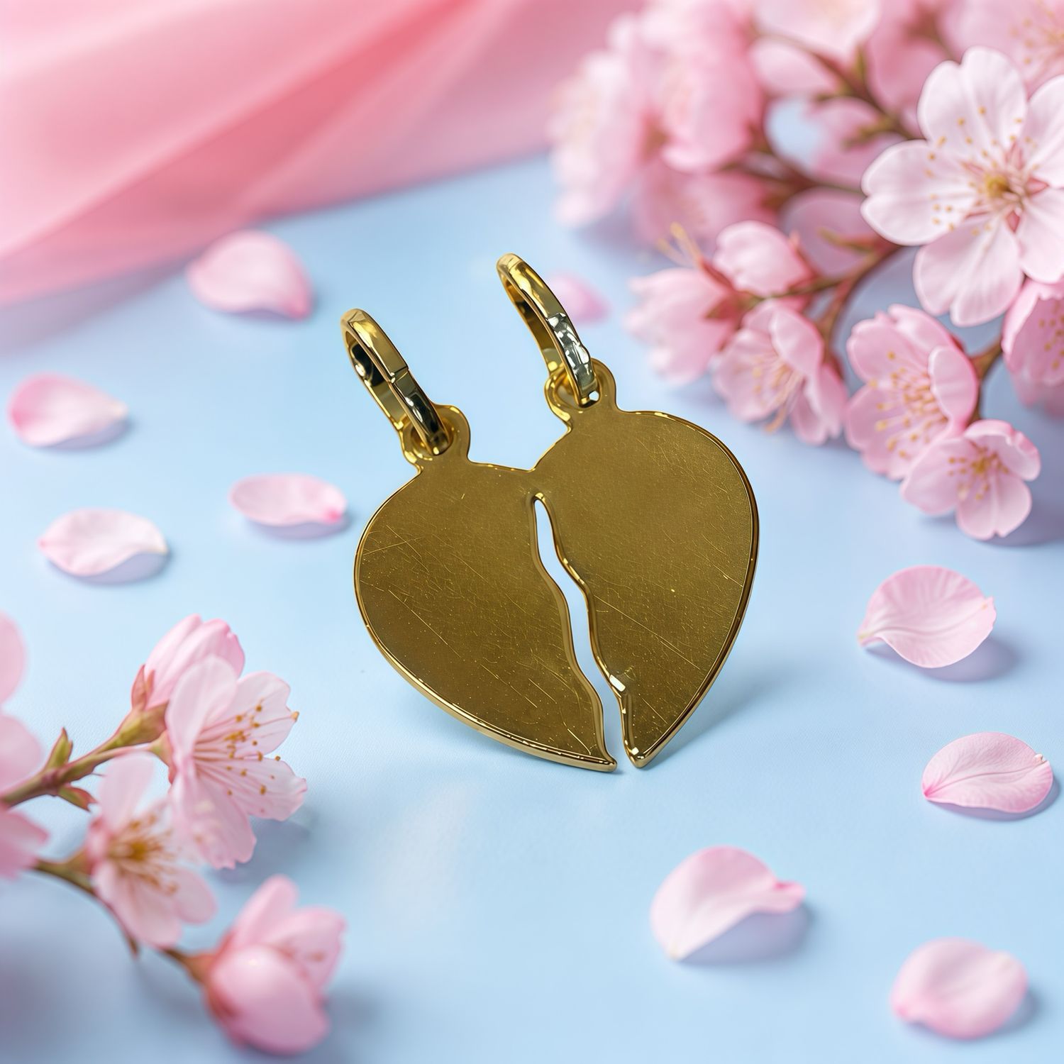 Dije Corazon Tu y Yo con Chapa de oro y plata 925 Italiana, Mide 3cm, ideal para cadenas de 3mm o menos.