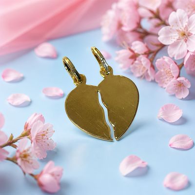 Dije Corazon Tu y Yo con Chapa de oro y plata 925 Italiana, Mide 3cm, ideal para cadenas de 3mm o menos.