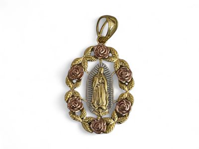 Dije Virgen de Guadalupe con Chapa de 3 colores en Plata 925 Italiana, mide 3.5cm, ideal para cadenas de 5mm o menos
