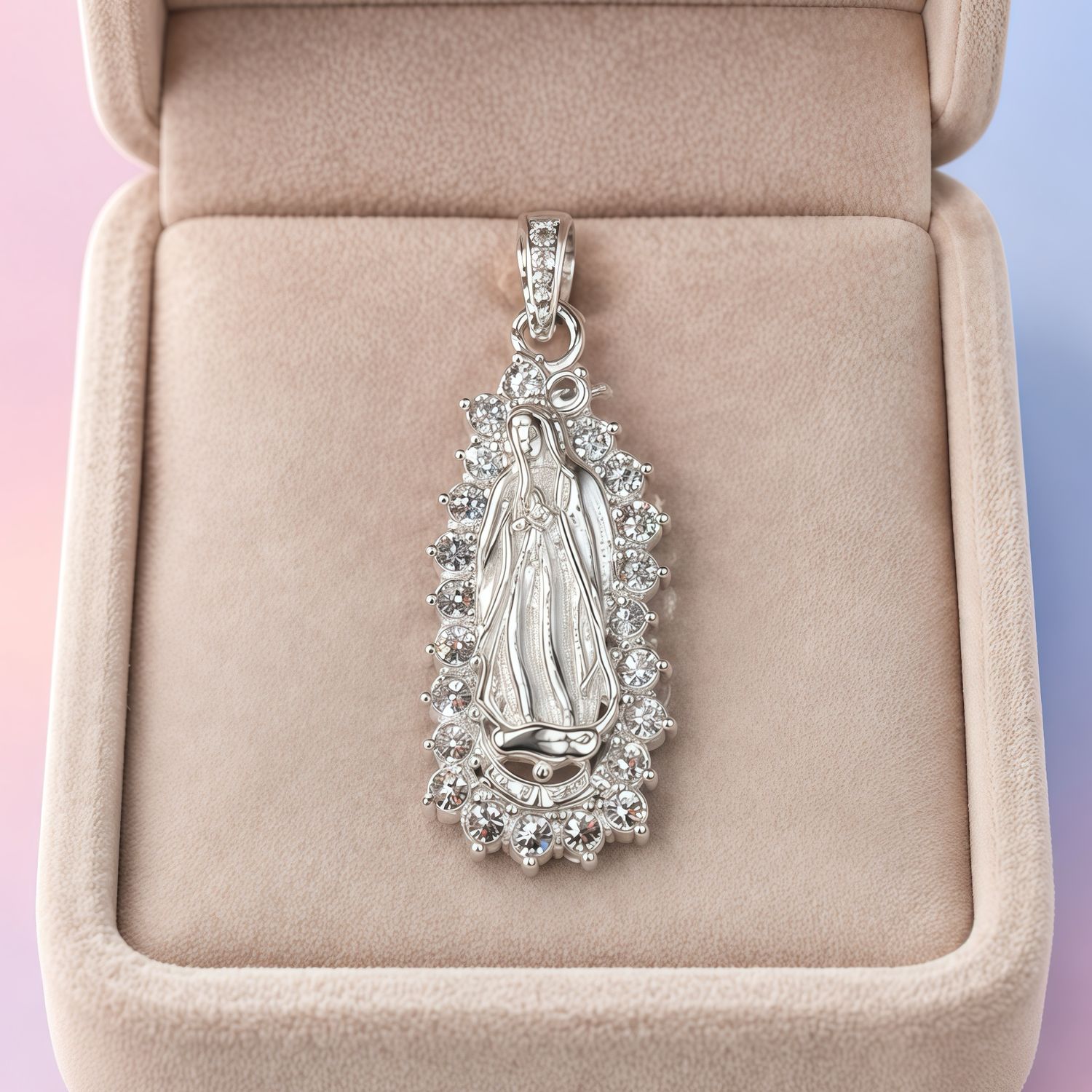 Dije Virgen Guadalupe Zirconia Blancas 3cm,Plata 925 Mexicana
