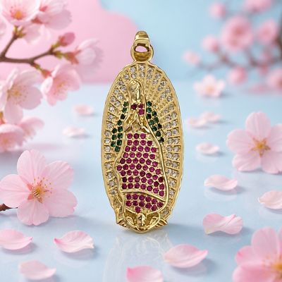 Pendant of the Virgin of Guadalupe with Gold Plating and Italian 925 Silver, Measures 4 cm, ideal for chains of 2mm or less.