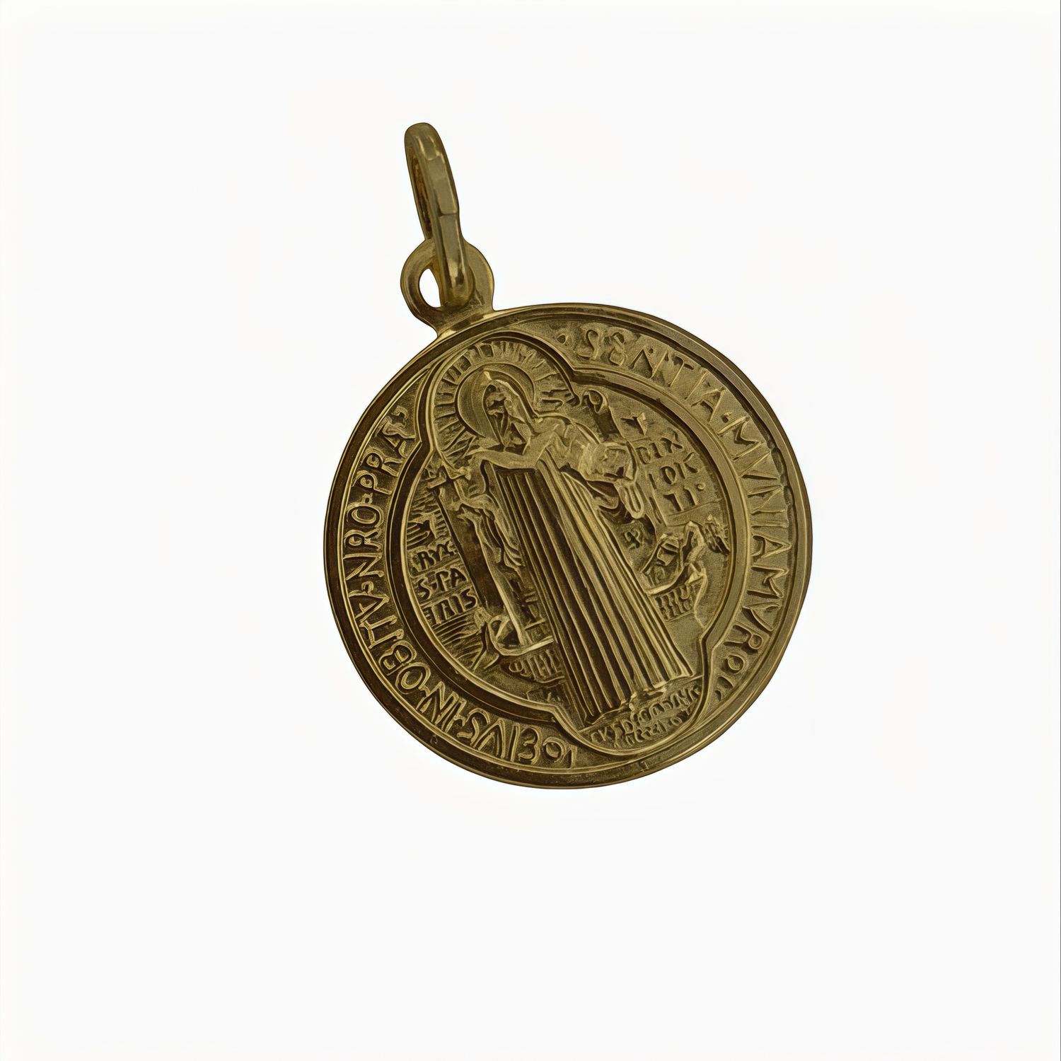 Saint Benedict Pendant with Gold Plating and Italian 925 Silver, Measures 3cm, Ideal for Chains of 3mm or Less