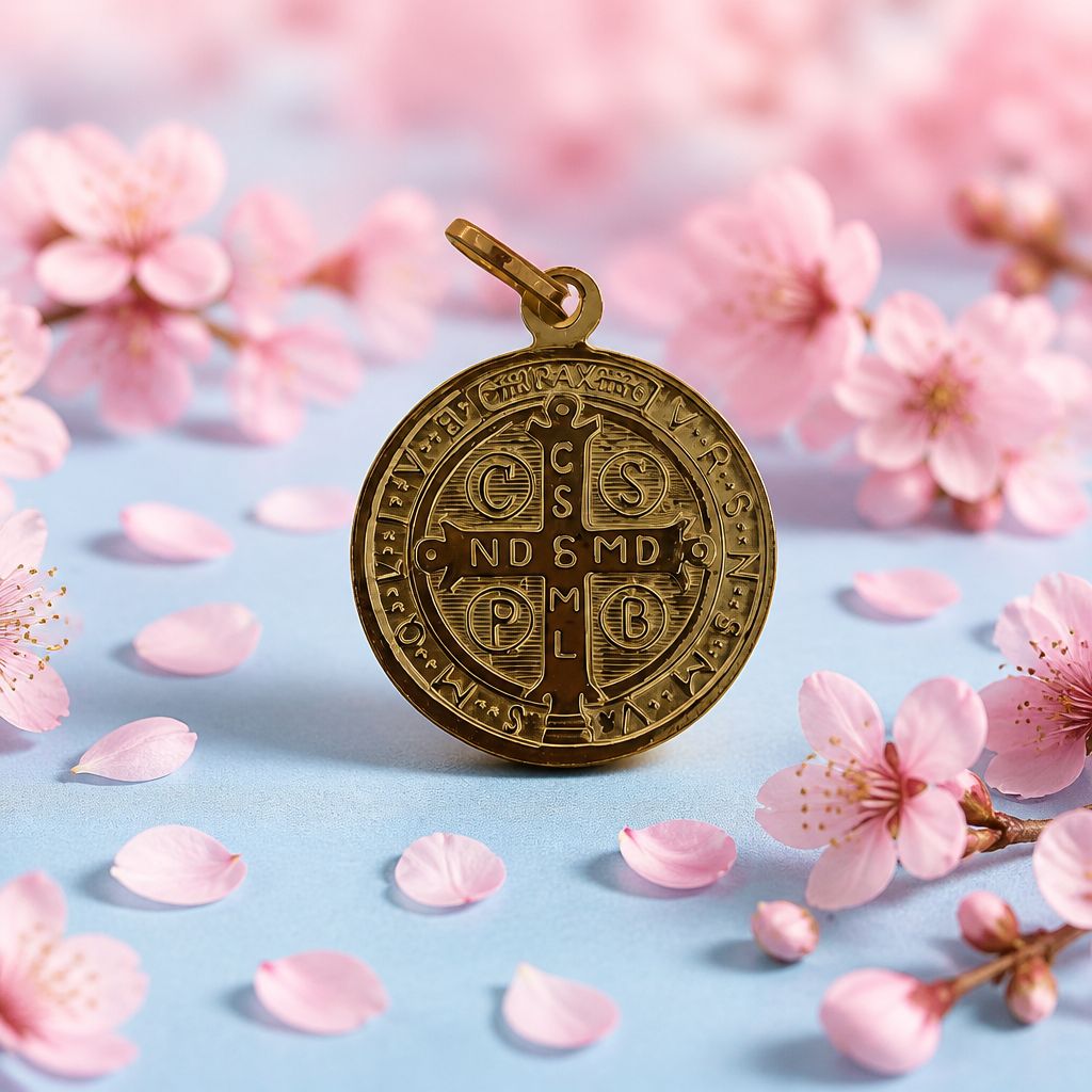 Saint Benedict Pendant with Gold Plating and Italian 925 Silver, Measures 3cm, Ideal for Chains of 3mm or Less