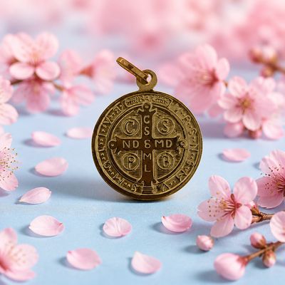 Saint Benedict Pendant with Gold Plating and Italian 925 Silver, Measures 3cm, Ideal for Chains of 3mm or Less