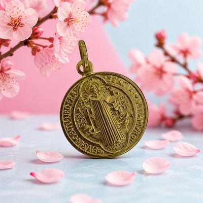 Saint Benedict Pendant with Gold Plating and Italian 925 Silver, Measures 3cm, Ideal for Chains of 3mm or Less