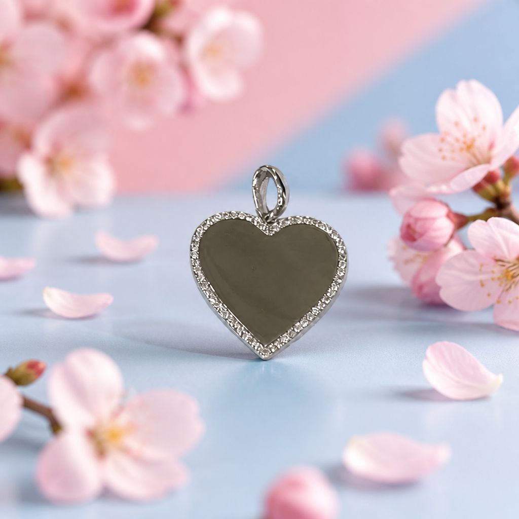 Fancy Mirror Heart Pendant in Italian 925 Silver, Measures 3 cm, Ideal for Chains 3 mm or Less in Width