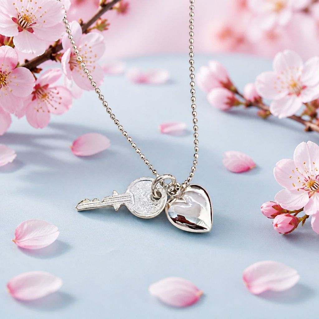 Italian Silver Mini Key and Heart Pendant, measures 2cm, ideal for chains