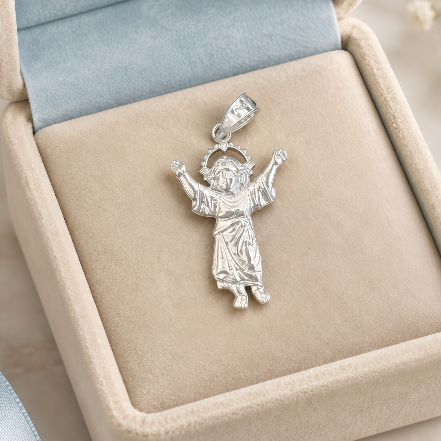 Oval St. Jude Pendant with Mini Zirconias, Greek Design Mexican 925 Silver, measures 3cm ideal for chains 4mm or less in width.