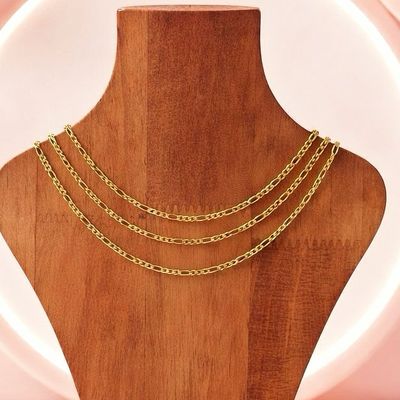 Figaro Chain 3MM Width x 18" Length Gold-Plated, Italian 925 Silver