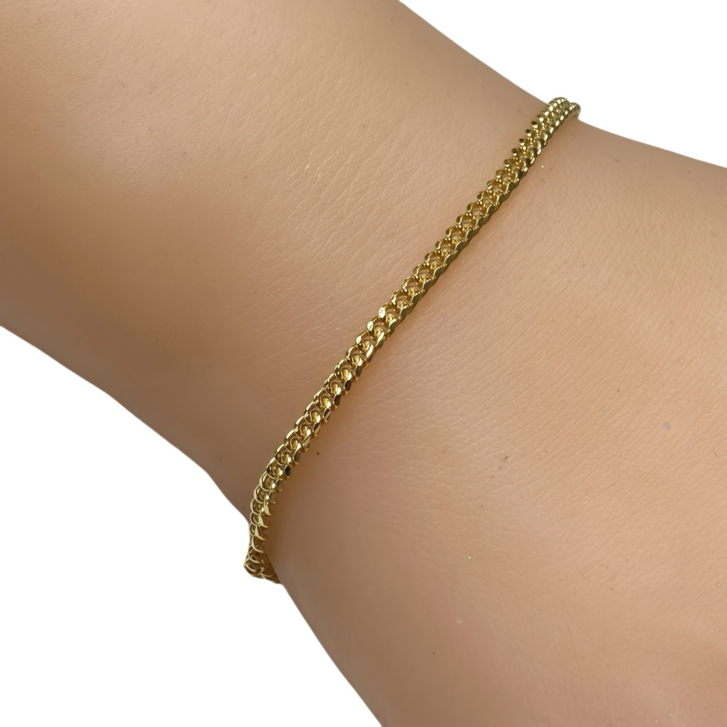 Baby Monaco Style Bracelet measures 8" in length and 3MM in width with gold plating on Italian 925 Silver.