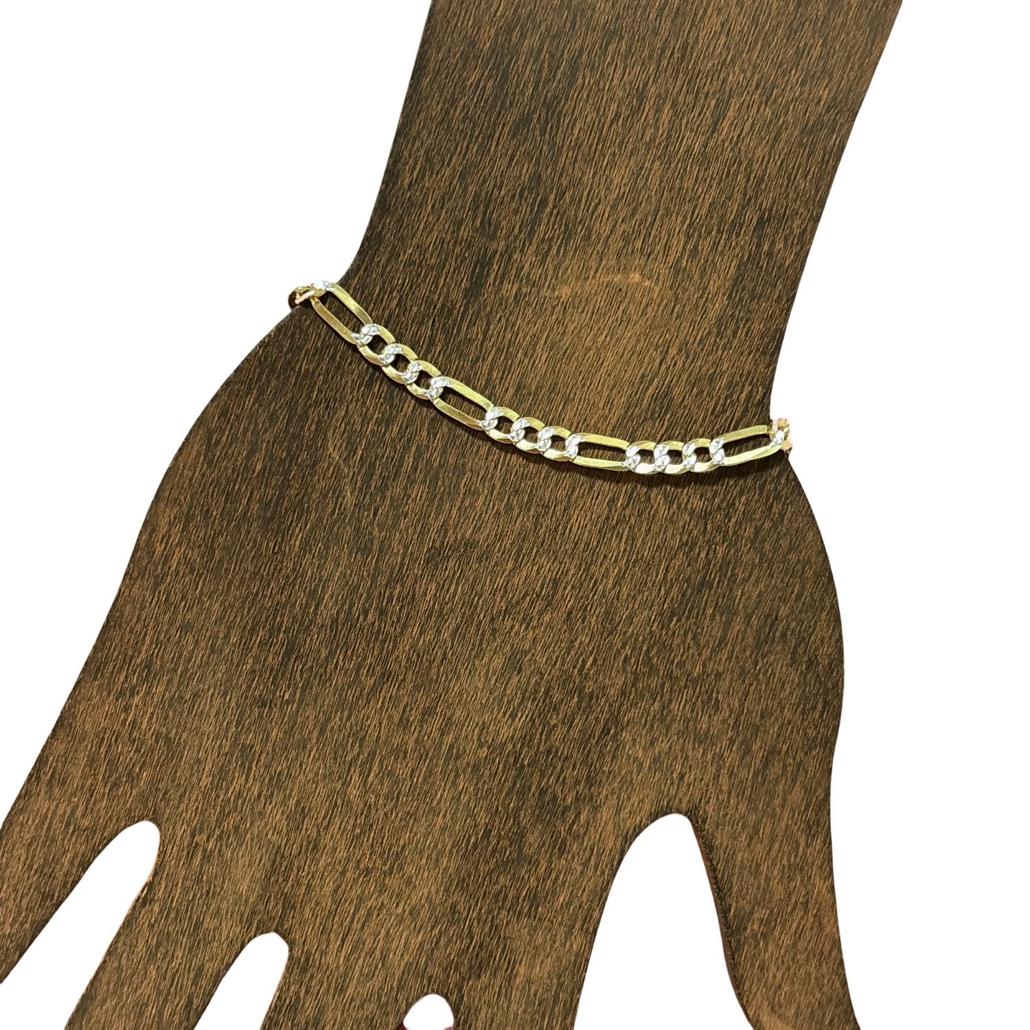 Figaro Bracelet 8" Long 7mm Wide with Gold Plating on Italian 925 Silver