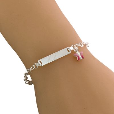 Bracelet with Plate and Butterfly for Girls, measures 6" long, in Italian 925 silver.