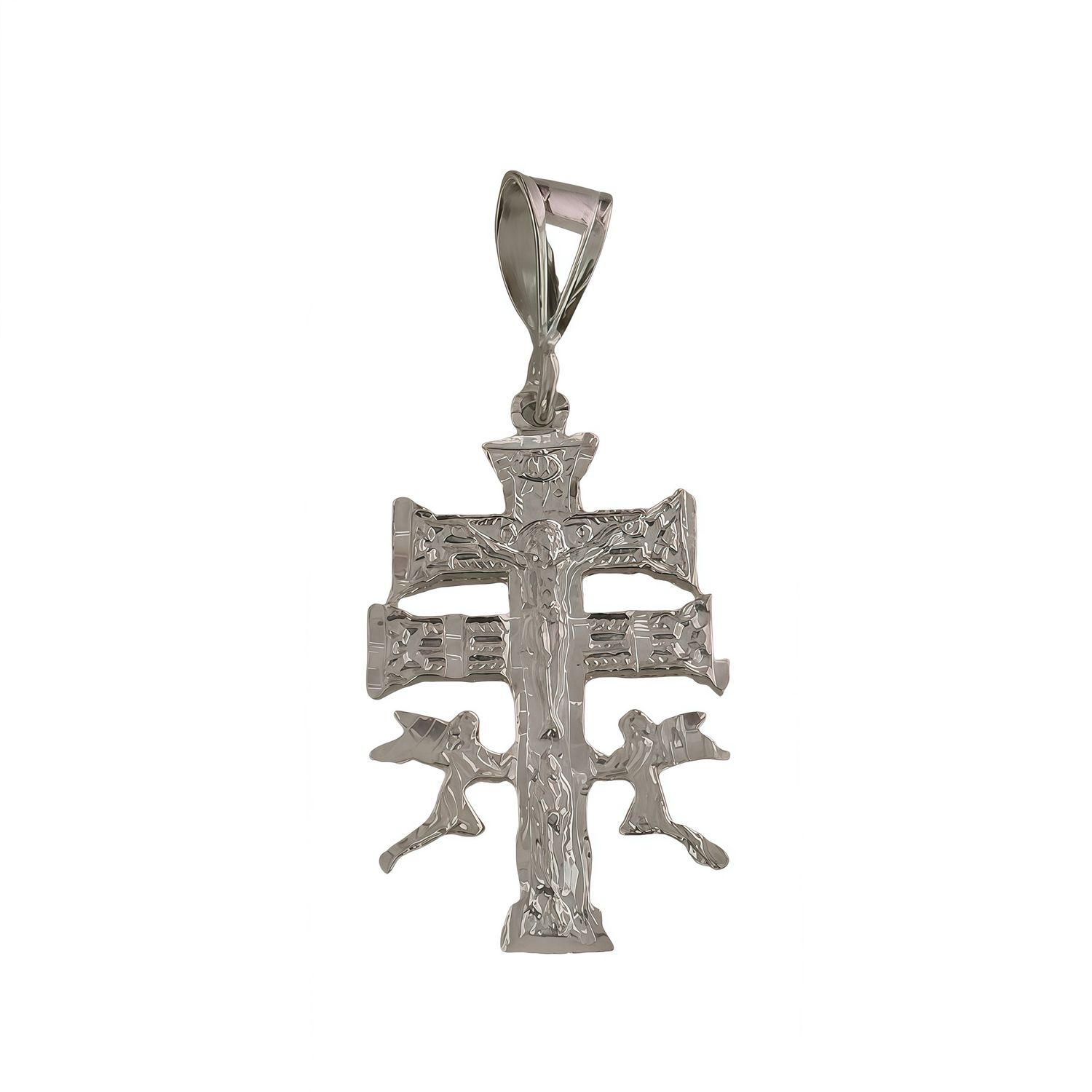 Die Cruz de Caravaca, Diamond-cut measures 4cm, ideal for chains of 8mm or less, in Mexican 925 Silver.