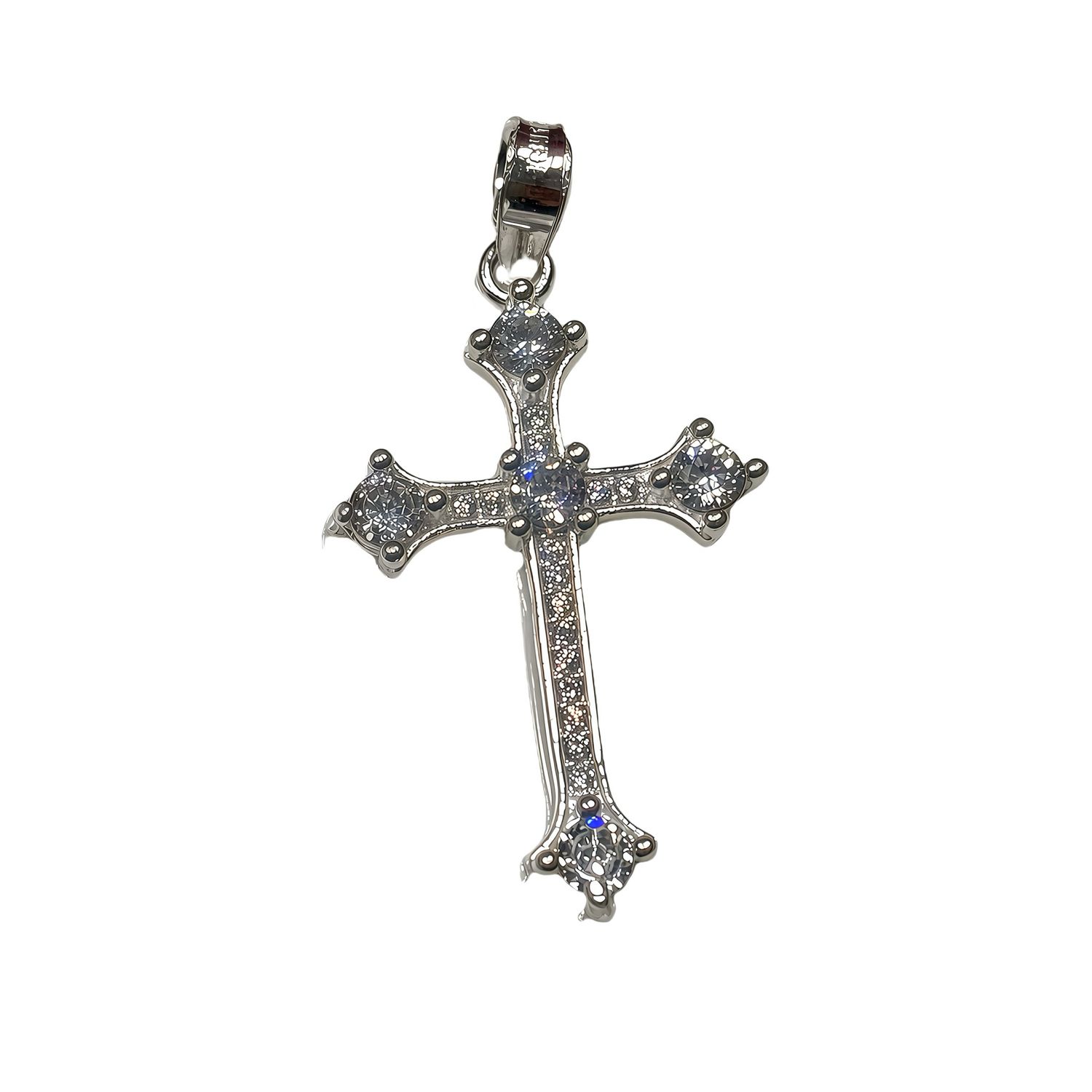 Cross Pendant with Zirconias measures 3.5cm, in Italian 925 Silver, ideal for chains measuring 3mm or less