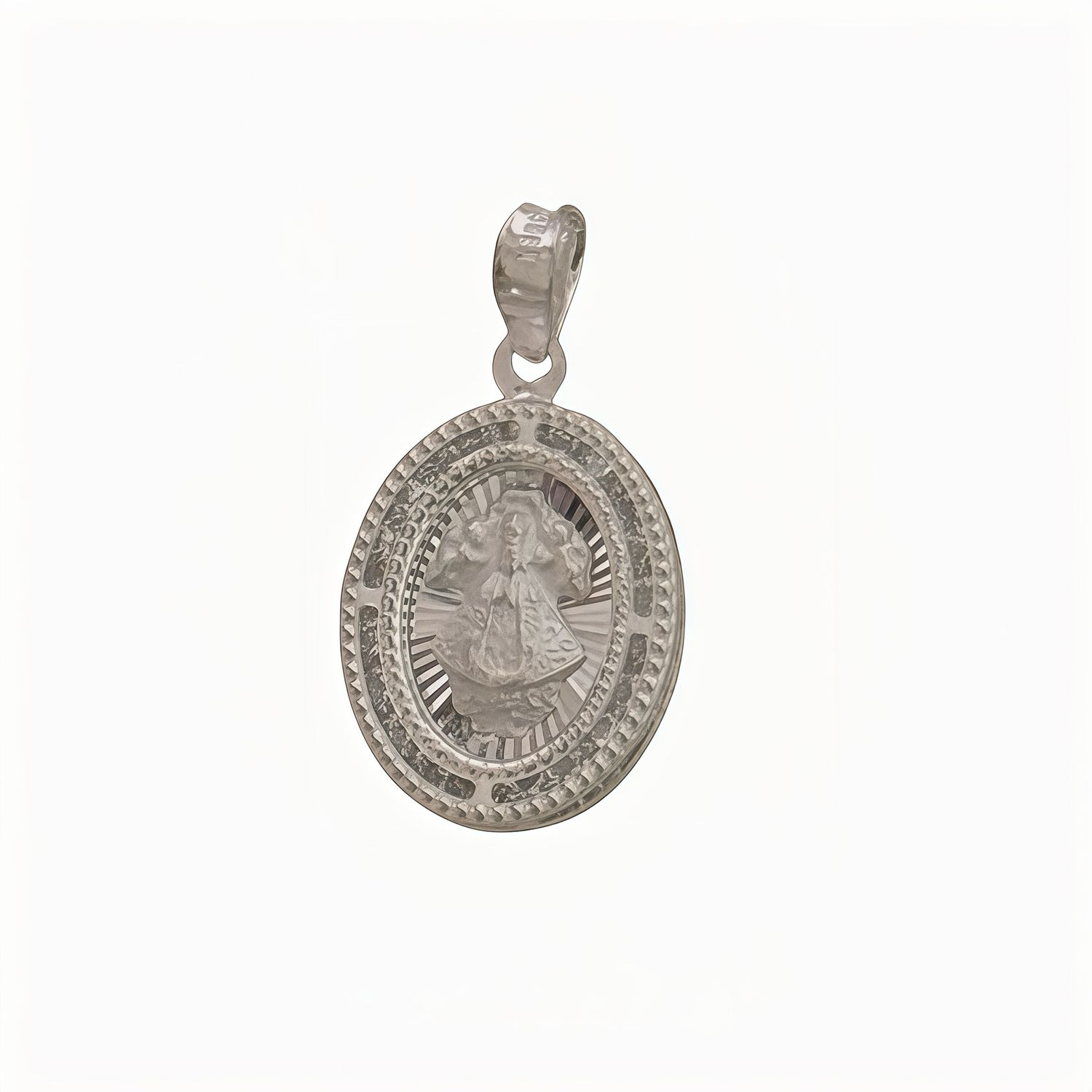 Medallion Pendant of the Miraculous Virgin Diamond-Cut with Zirconias, in Mexican 925 Silver, measures 3cm, ideal for chains of 4mm or less
