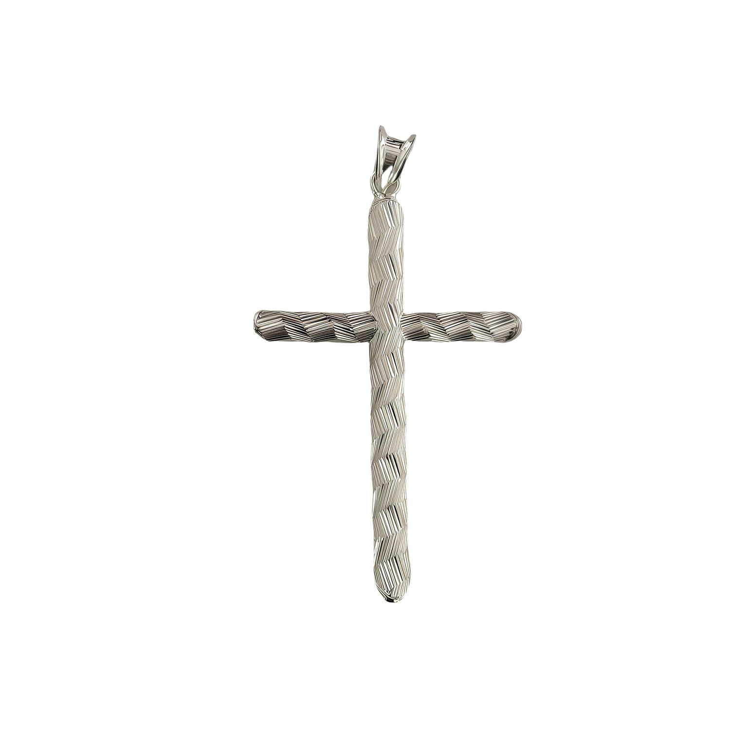 Diamond-Cut Cross Pendant, Mexican 925 Silver, Measures 4cm Ideal for Chains of 3mm or Less