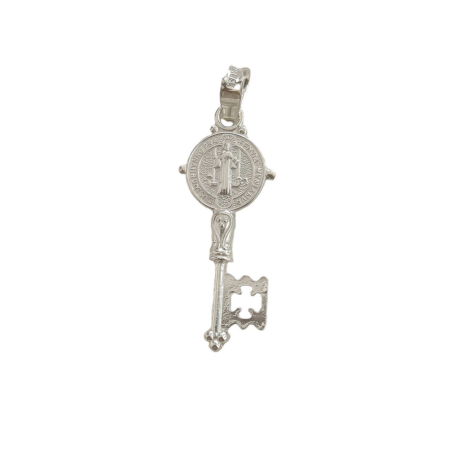 Saint Benedict Key Pendant in Mexican 925 Silver, measures 3.5cm, ideal for chains of 4mm or less