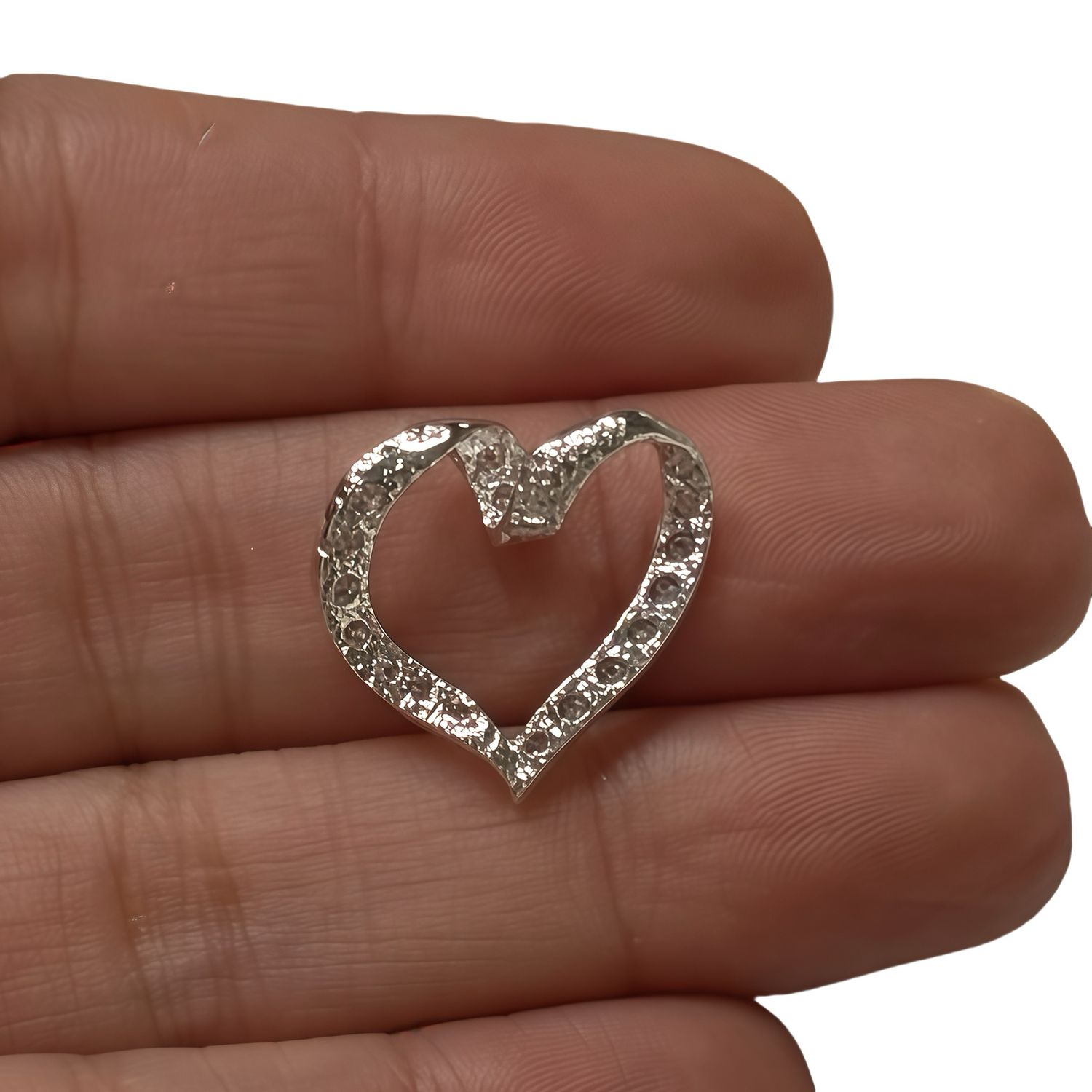 Heart Pendant Chain Pass with Zirconias in Mexican 925 Silver, measures 3cm ideal for chains of 3mm or less.