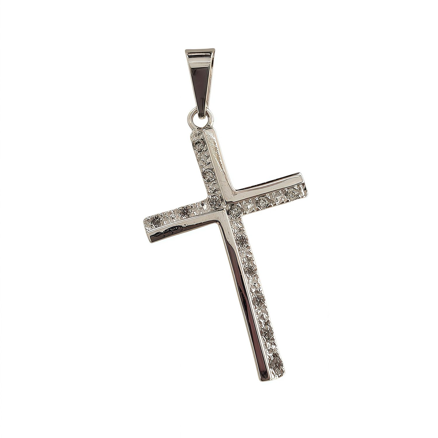 Diamond-Cut Cross Pendant with Zirconias in Mexican 925 Silver, measures 4cm, ideal for chains 5mm or less in width.