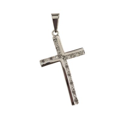 Diamond-Cut Cross Pendant with Zirconias in Mexican 925 Silver, measures 4cm, ideal for chains 5mm or less in width.