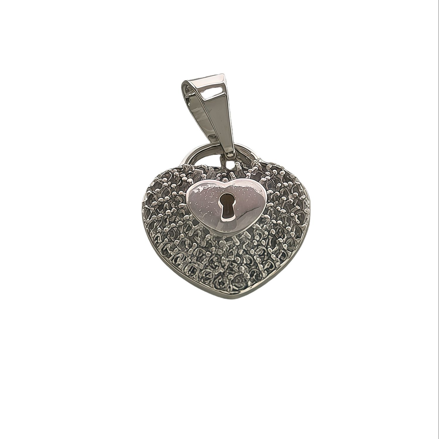 Heart Pendant with Mini Zirconias in Mexican 925 Silver, measures 2.5cm, ideal for chains of 3mm or less.