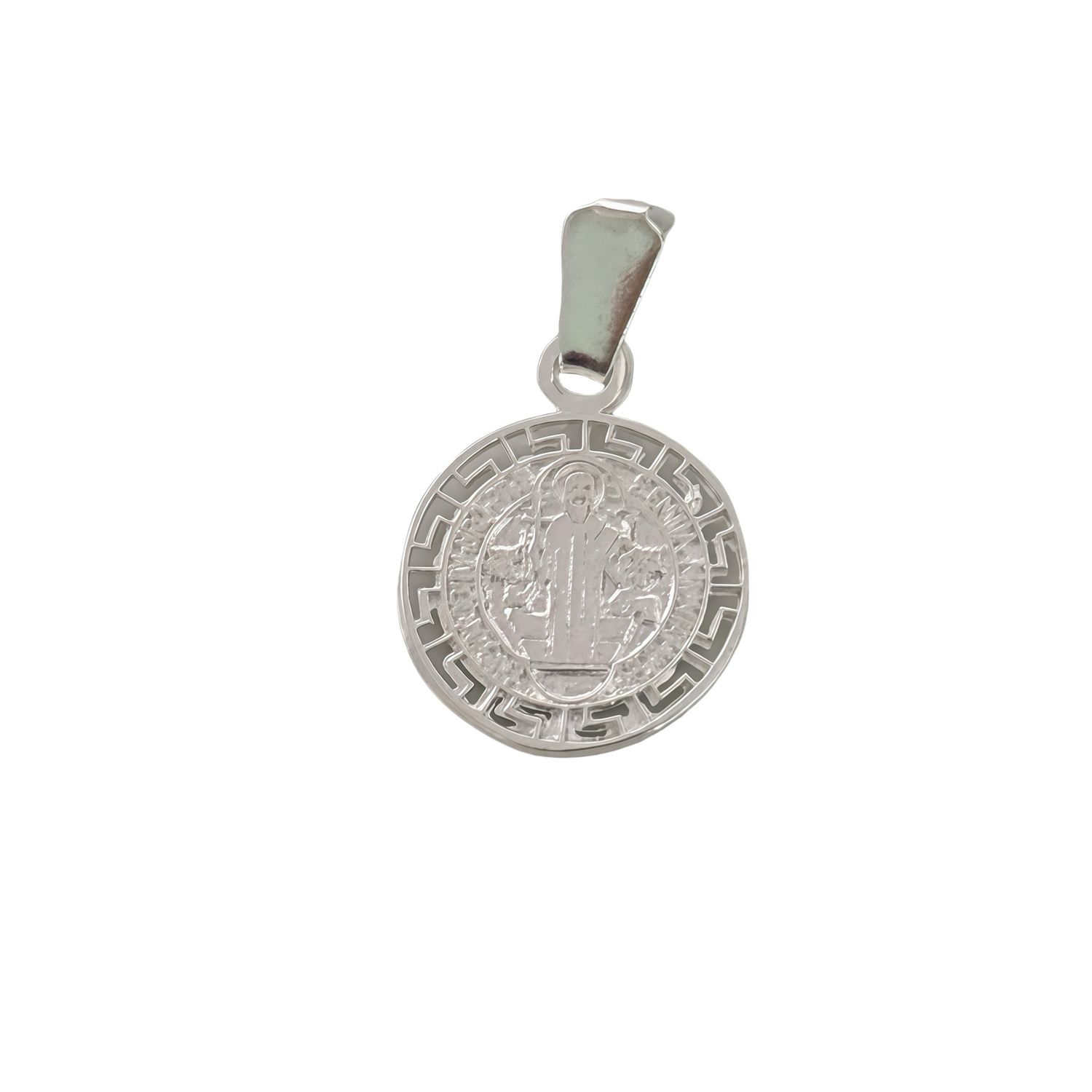 Saint Benedict Medal Pendant with Grecas, Mexican 925 Silver, measures 2.5cm, ideal for chains 4mm or less